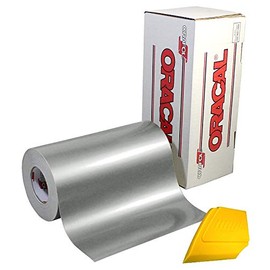 VViViD ORACAL 651 - Vinilo brillante de 12 x 20 pies con calcomanía a base de solvente y calcomanía con enjugador multiusos amarillo (gris plateado)