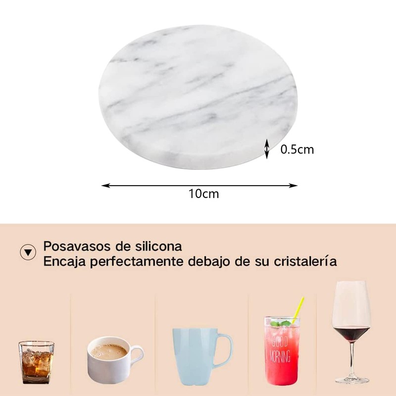 PERCEA Posavasos de Cerámica, Posavasos Redondo Diseño de Mármol, Juego