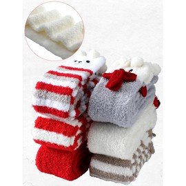 Suhine 6 Pairs Women Christmas Thigh High Fuzzy Socks Cute Cartoon over Knee Fluffy Striped Stockings Winter Leg Warmers