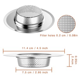 Kitchen Sink Strainer Stainless Steel Sink Strainer with Large Wide Rim 4.5" for Mesh Sink Strainer, Large (Pack of 4)
