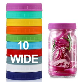 AOZITA 10 Pack Plastic Wide Mouth Mason Jar Lids for Ball, Kerr and More - Multicolor Storage Caps for Mason Jars, Canning Jars - Leak-Proof, Dishwasher Safe & Food Grade