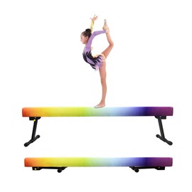 GBVUGY Adjustable&Foldable Gymnastics Balance Beam,6FT/8ft High-Low Level Floor Gymnastic Beam,No Tool Require, Gym Equipment for for Kids Children Girls Home Training (Rainbow, 6FT)