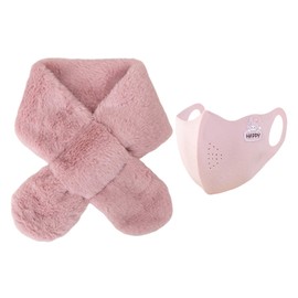 HDGSAFD 1 Children's Scarf and 1 Pink Warm Mask, Plush Scarf, Warm Winter Scarf, Winter Supplies for Children, Pink leather