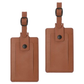 PATIKIL Pack of 2 Suitcase Tags Flight Travel Suitcase Name Tags with Name Plate Address Label Flap & Button PU Leather Luggage Tag for Cruises Travel Bag Brown