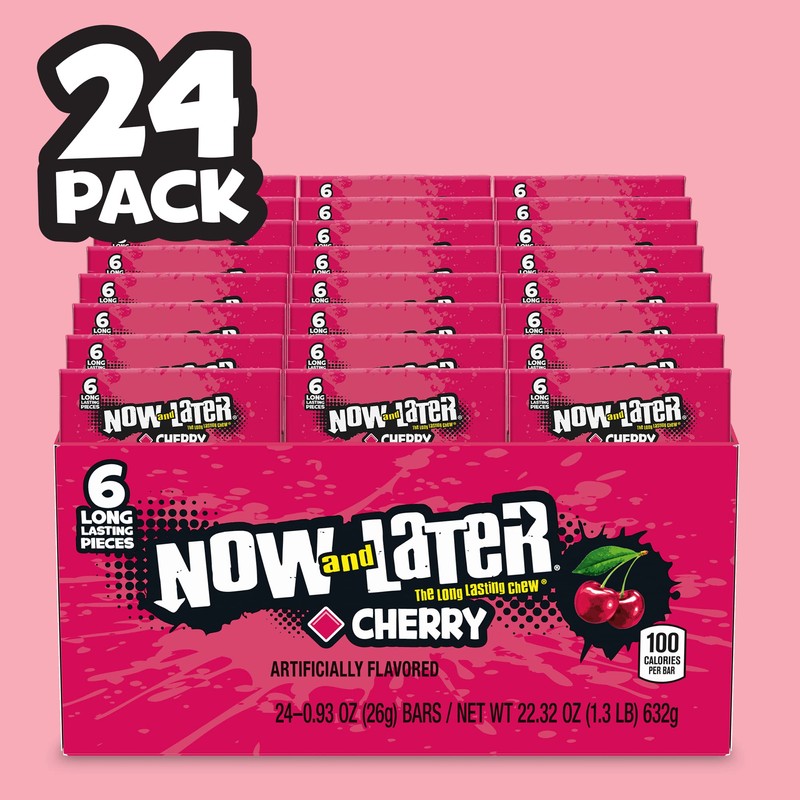 Now & Later Candy, Cherry Flavor, 0.93 Ounce Bars (Pack