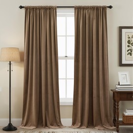StangH Brown Blackout Velvet Curtains for Living Room, Luxury Back Tab Thermal Insulated Noise Reducing Window Drapes for Bedroom Dining Room, W52 x L96, 2 Panels