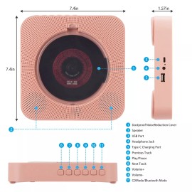 Yintiny PINK CD Player With Speaker, Portable CD Player For Home Decor