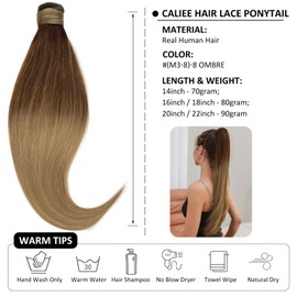 Caliee Extensión De Cola De Caballo Cabello Humano Para Mujeres Clip En La Extensión Del Pelo De Cola De Caballo T(M3-8) -8 Ombre Marrón Oscuro Mezcla Marrón Claro A Marrón Claro Cabello Real Envoltur