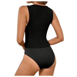 GORGLITTER Tank Body Bodysuit Women's Elegant Tops Sleeveless T-Shirt Body with Mesh Summer Tank Top Mesh Bodysuits, black