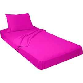 Twin-XL 39" X 80" College Dorm Room Essentials 4-PC Sheet Set, 100%-Egyptian-Cotton, 600-Thread-Count, Dorm Size Bedding - Easy Fit - Breathable & Cooling Sheets- Hot Pink Solid, 10" Deep Pockets
