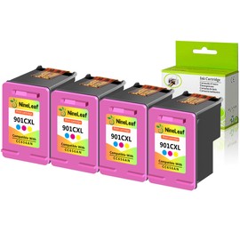 NineLeaf 4 Pack Remanufactured High-Yield Tri-Color Ink Cartridge Compatible for HP 901XL 901 XL CC656AN OfficeJet G510g J4524 J4580 J4680c J4624 J4660 J4640 J4540 Printers