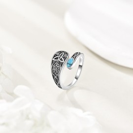 POPLYKE Spoon Ring for Women, 925 Sterling Silver, Oxidized Vintage Rings, Adjustable Size, Inspirational Jewellery for Women, Turquoise, Turquoise