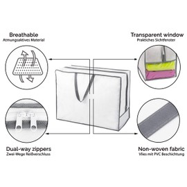 Zollner Set of 2 Bed Bags/Storage Bags, White / Grey, Approx. 65 x 25 x 50 cm