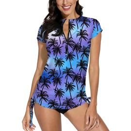 Ladies Short Sleeve Crew Neck Zip Rash Guards Elegant Quick Dry Zipper Rash Vest C6 XXL