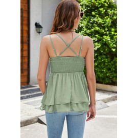 Womens Lace Tank Tops Summer Boho Sleeveless Pleated Shirt Vest Camisole Light Green