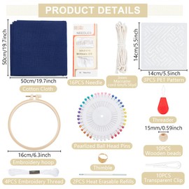 FREEBLOSS 4 Set Sashiko Drawstring Bag Kit Sashiko Embroidery Kit for Beginners Full Embroidery Kit includes Sashiko Thread, Needles, Fabric, Thimble Hand Sewing Kit with PET Template