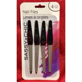 Sassy Chic Nail Files SASSY + CHIC Metal With Black Plastic Handles 4 Pk Manicure Pedicure
