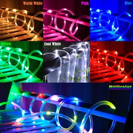 RUICHEN Solar Rope Lights Outdoor String Lights, 16.5 Ft 50 LED Tube Light Waterproof Copper Wire Fairy Lights for Garden Fence Yard Christmas Wedding Party (Blue)