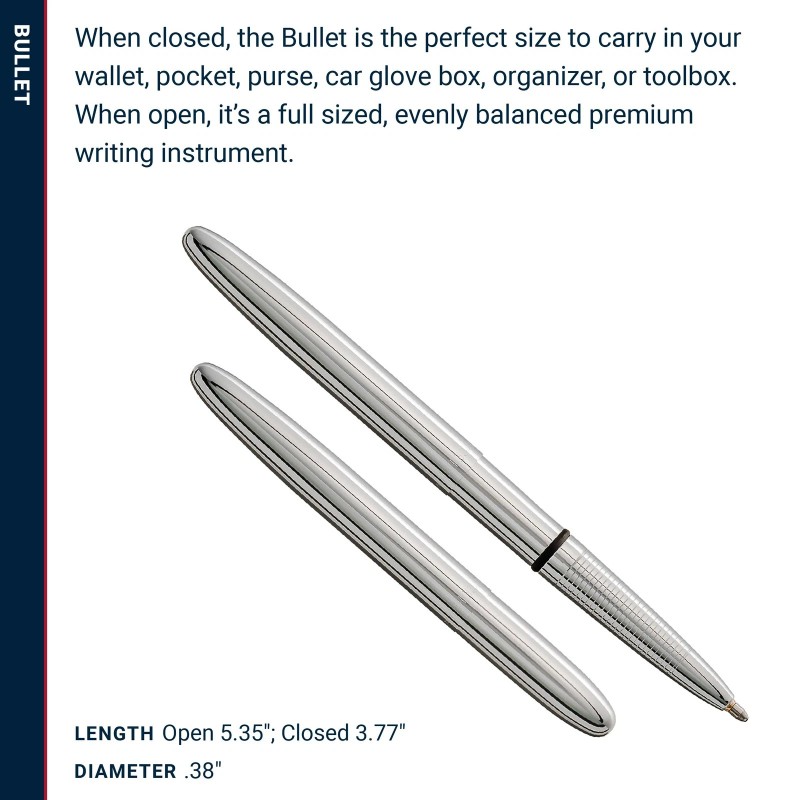 Fisher Chrome Bullet Pen Ballpoint Writes at Any Angle Under