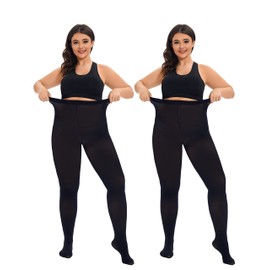CozyWow Women's Tights Elastic Semi Opaque Tights Plus Sizes XL-4XL, 2x black (36D)