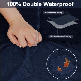 DISSA Waterproof Couch Cushion Covers, Washable Sofa Cushion Covers, Stretch Sofa Slipcovers, Thick Jacquard Fabric, Couch Covers for 3 Cushion Couch Sofa Pet Friendly(3-Piece Sofa Cushion, Navy)