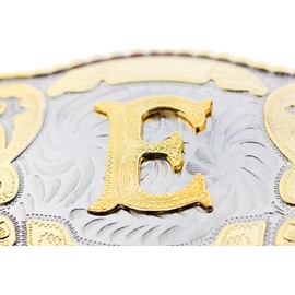 Western Belt Buckle Initial Letters ABCDJST to Z Cowboy Rodeo Large Gold Belt Buckles for Men Women (E)