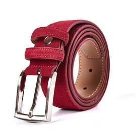 Ximraood Men's Thick Suede Belts Genuine Leather Belt for Men Dress Casual and Golf, 1 3/8"(34mm) Wide, Burgundy, 34(Fits Waist 32"-33")
