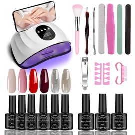 Meitawilltion Pink Burgundy Red Bling Gel Nail Polish Kit with 114W LED Nail Lamp Dryer Summer Fall Colors Gel Polish Starter Kit White Manicure Set Soak off Gel Polish Skin Tone Set Gifts for Women