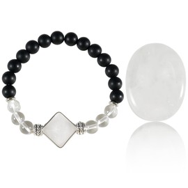 Soulnioi Healing Crystal Natural White Crystal Worry Stone Anxiety Thumb Palm Pocket Stones White Crystal Beaded with Pyramid Bracelet for Stress Relief Reiki Healing Meditation