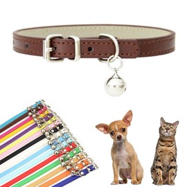 Small Dog Collar with Bell, Synthetic Leather Pu Basic Cat Collar with Bells for XXS Xs Small Medium Pet Dogs Little Kitten Tiny Animal Boy Girls, Brown S