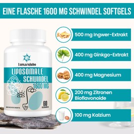 Lumarejebo Liposomale Schwindel Softgels 1600mg, 5-in-1 Premium Formel mit Ginkgo & Ingwer, Ideal f1r Unterwegs oder Lange Reisen, Nat1rliche L?sung, 60 St1ck (1er Pack)