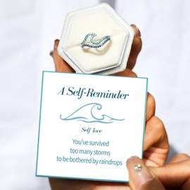 HOLINSE Blue Wave Inspirational Self Love Reminder Ring, You've Survived Too Many Storms, High And Low Ring, Gift for Women (10)