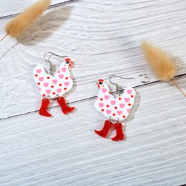 Acrylic Boot Chicken Earrings - Funny Gift for Women, Girls - Funky, Novelty, Cute, Quirky Jewelry - Weird High Heels Rooster Polka Dot Design