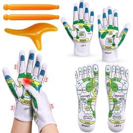 Reflexology Socks Set, Beginner Acupoint Reflexology Tools Massage, Acupressure Reflexology Gloves and Socks Set, with Point Massager Tools Hand Spa Reflexology Sock for Women and Men Tired Relieve