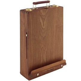 Soho Urban Artist Sketch Box and Table Easel - Portable, Multi Media, Adjustable Angle with Storage Compartments - Walnut Finish
