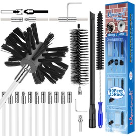 50 Feet Dryer Vent Cleaning Kit for Drill Lint Removes Dryer Vent Cleaning System Dryer Vent Cleaner Kit Vacuum Attachment Dryer Vent Nozzle Hose Attachment Dryer Lint Brush Vent Trap Cleaner