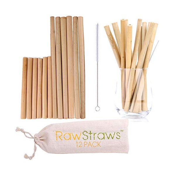 Organic Bamboo Straws Reusable â€“ Multiple Packs Eco Friendly Biodegradable Non Plastic Wood Drinking Straw (12 Pack)