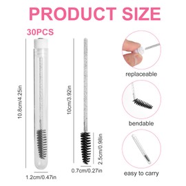 WOKICOR Pack of 30 Eyelash Brush Tube, Mascara Wands, Eyelash Brush, Eyelash Brushes, Black Crystal Brushes with Case for Eyelash Extension, for Eyelashes and Eyebrows on the Go