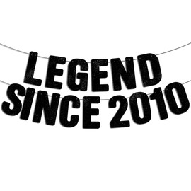 Pre-Strung Legend Since 2010 Black Glitter Banner, Happy 16th Birthday Decorations for Boy, 16 Year Old Anniversary Party Decor for Girls
