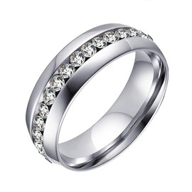 HIJONES Schmuck Damen Edelstahl Einreihig Diamant Ring Größe 57 (18.1) (Silber)