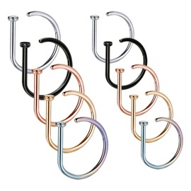 Pack of 10 Nose Rings Fake Nose Rings Nose Ring Piercing Fake Belly Button Piercing Fake Nose Piercing Nose Ring for Women, Stainless Steel
