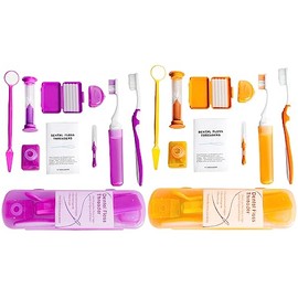 Kit de cuidado bucal portátil de ortodoncia – Paquete de 2 – Kit de viaje para pacientes, limpieza de cepillo de dientes interdental (morado y naranja)
