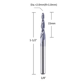 SpeTool - Juego de 5 unidades de radio de corte de 1.0 mm (2.0 mm de diámetro) de punta de bola cónica de radio de vástago de 1/8 con broca CNC recubierta de TiAlN para herramientas de carpintería 3D