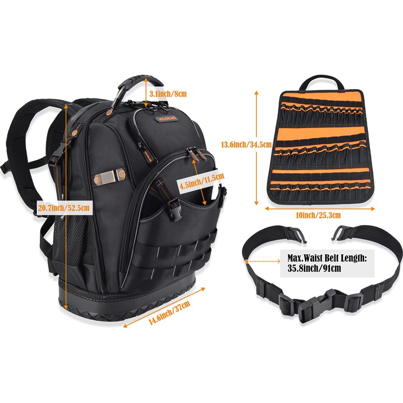 WELKINLAND 77-Pockets Electricians Tool Backpack, Tool Backpack For Men, HVAC