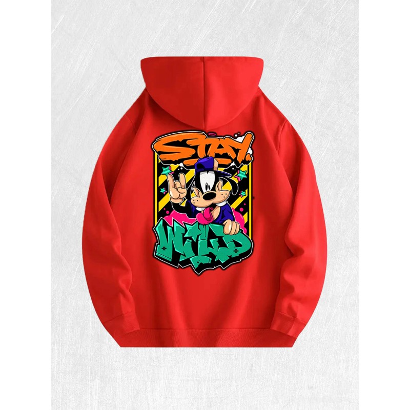 Stay Wild Cartoon Dog Hoodie 100% Cotton US Warehouse 7
