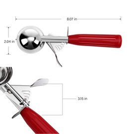 TOP KITCHEN Commercial-Grade Ice Cream Scooper 1.33 oz, 18/8 Stainless Steel Cookie Scoop with Plastic Handle, Portion Control Disher Scoop for Bakeries, Restaurants & Dessert Shops, #24, Red