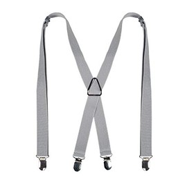 Alizeal Solid Skinny Suspenders X Shape for Men with 4 Clips (Light Gray)