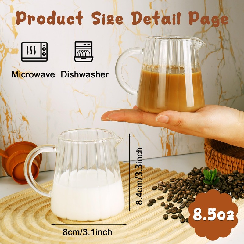 Loscarol 2 Pcs Creamer Pitcher, Elegant Wave Shaped Glass Milk