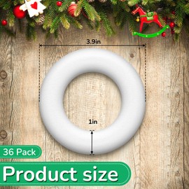 Zeyune 36 Pcs Foam Wreath Form Small Polystyrene Foam Rings for Christmas Crafts Round White Foam Circles for DIY Wedding Party Holiday Anniversary Door Home Flower Art Supplies (4 x 1 Inch)