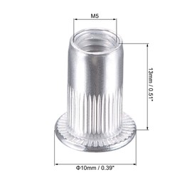 sourcing map M5 Rivet Nuts Aluminium Alloy Knurled Flat Head Threaded Insert Nut Silver 25pcs